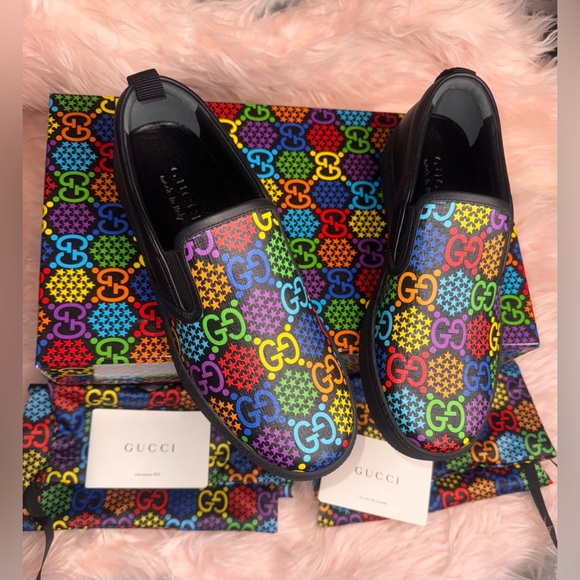 Gucci Psychedelic GG Star Rainbow Leather Slip-On Sneaker - Picture 11 of 12